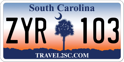 SC license plate ZYR103