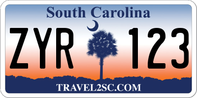 SC license plate ZYR123