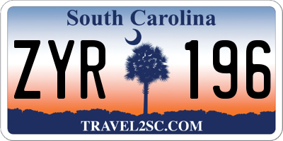 SC license plate ZYR196