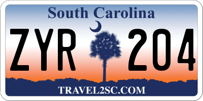 SC license plate ZYR204