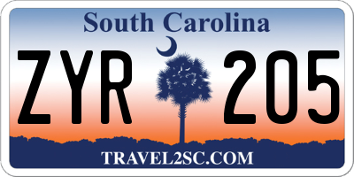 SC license plate ZYR205
