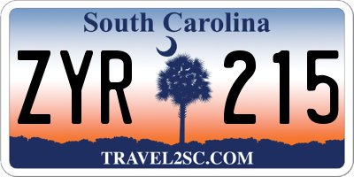 SC license plate ZYR215