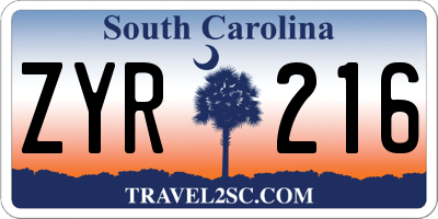 SC license plate ZYR216