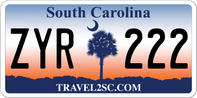 SC license plate ZYR222