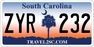 SC license plate ZYR232