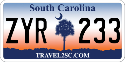 SC license plate ZYR233