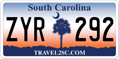 SC license plate ZYR292