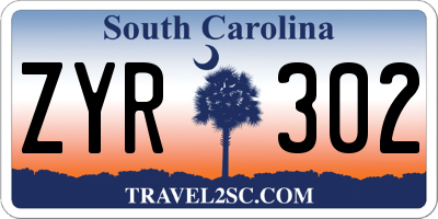 SC license plate ZYR302