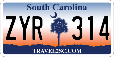 SC license plate ZYR314