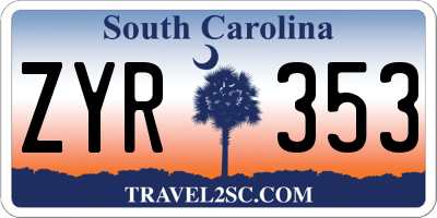 SC license plate ZYR353