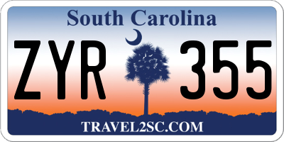 SC license plate ZYR355
