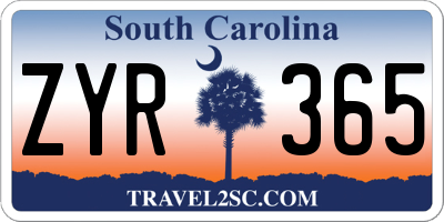 SC license plate ZYR365