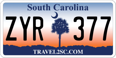 SC license plate ZYR377