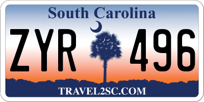 SC license plate ZYR496