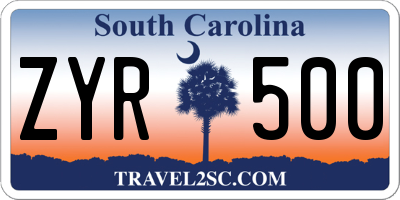 SC license plate ZYR500