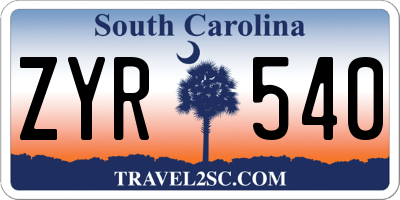 SC license plate ZYR540
