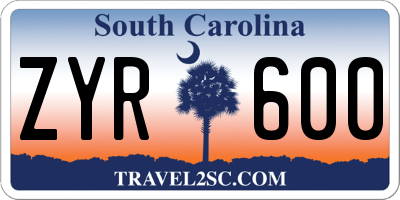 SC license plate ZYR600