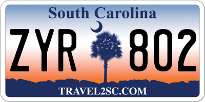 SC license plate ZYR802