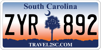 SC license plate ZYR892