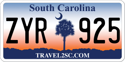 SC license plate ZYR925