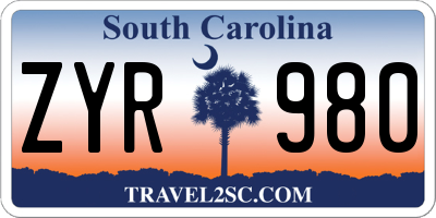SC license plate ZYR980
