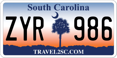 SC license plate ZYR986