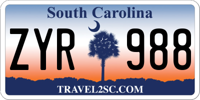 SC license plate ZYR988