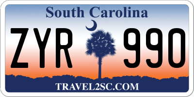 SC license plate ZYR990