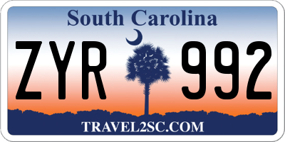 SC license plate ZYR992