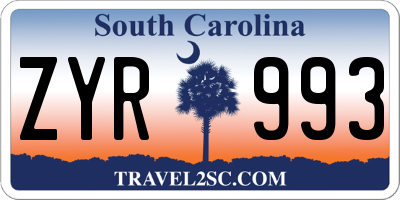 SC license plate ZYR993
