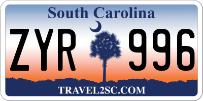 SC license plate ZYR996