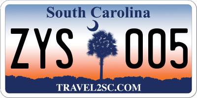 SC license plate ZYS005
