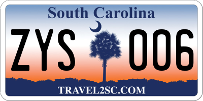 SC license plate ZYS006