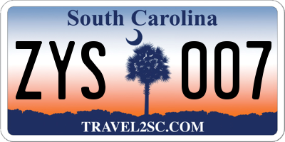 SC license plate ZYS007