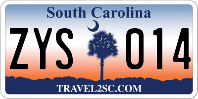 SC license plate ZYS014