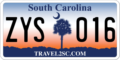 SC license plate ZYS016