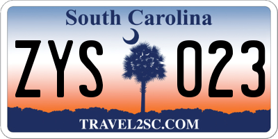 SC license plate ZYS023