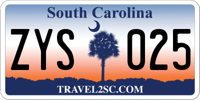SC license plate ZYS025
