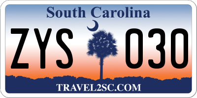 SC license plate ZYS030