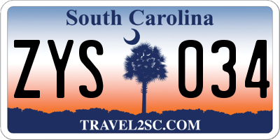 SC license plate ZYS034
