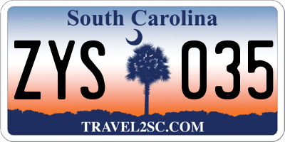 SC license plate ZYS035