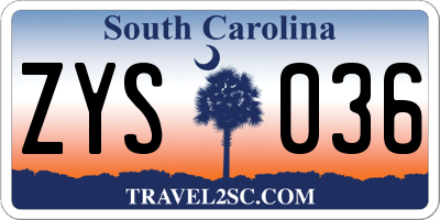 SC license plate ZYS036