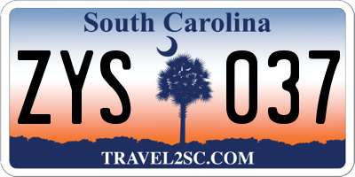 SC license plate ZYS037