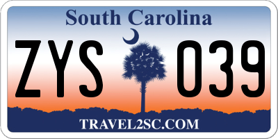 SC license plate ZYS039