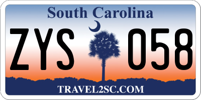 SC license plate ZYS058