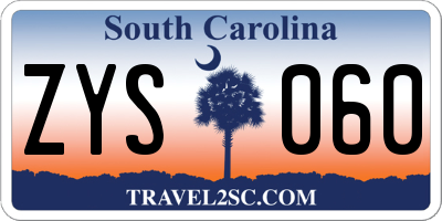 SC license plate ZYS060
