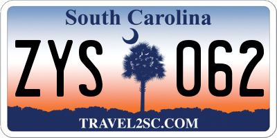 SC license plate ZYS062