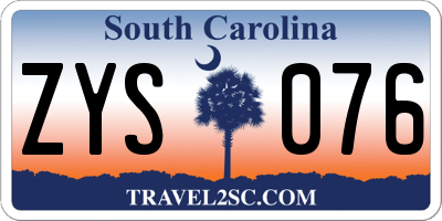 SC license plate ZYS076