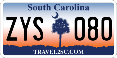 SC license plate ZYS080