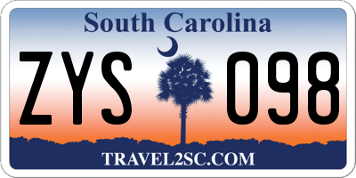 SC license plate ZYS098